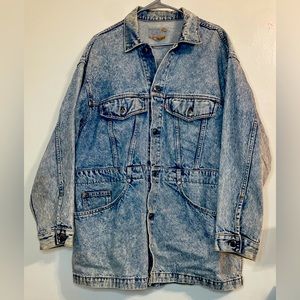 RARE Vintage Levi's Acid Wash Denim Chore Barn Duster Trucker Jean Jacket